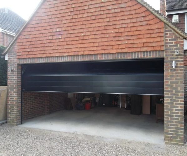 GLIDEROL SMOOTH RIBBED SECTIONAL DOOR FULLY FINISHED IN BLACK, ASCOT 5