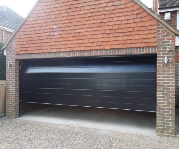 GLIDEROL SMOOTH RIBBED SECTIONAL DOOR FULLY FINISHED IN BLACK, ASCOT 6