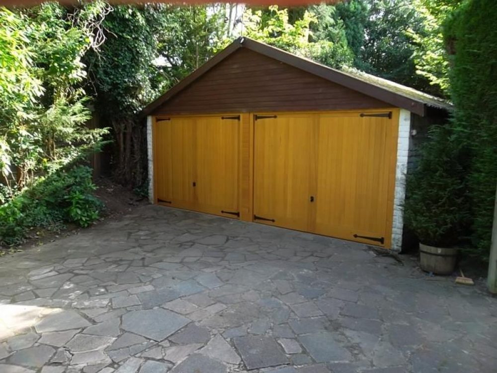 2 TIMBER CEDAR DOORS FITTED IN CHOBHAM, SURREY 1