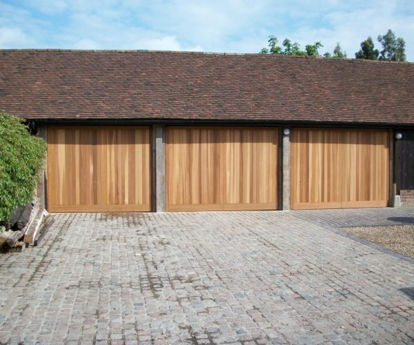3 TIMBER CEDAR GARAGE DOORS FITTED HINDHEAD, HAMPSHIRE 3