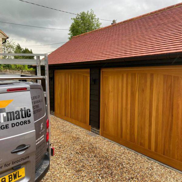 After picture of 2 Cardale up and over garage doors installed by Doormatic