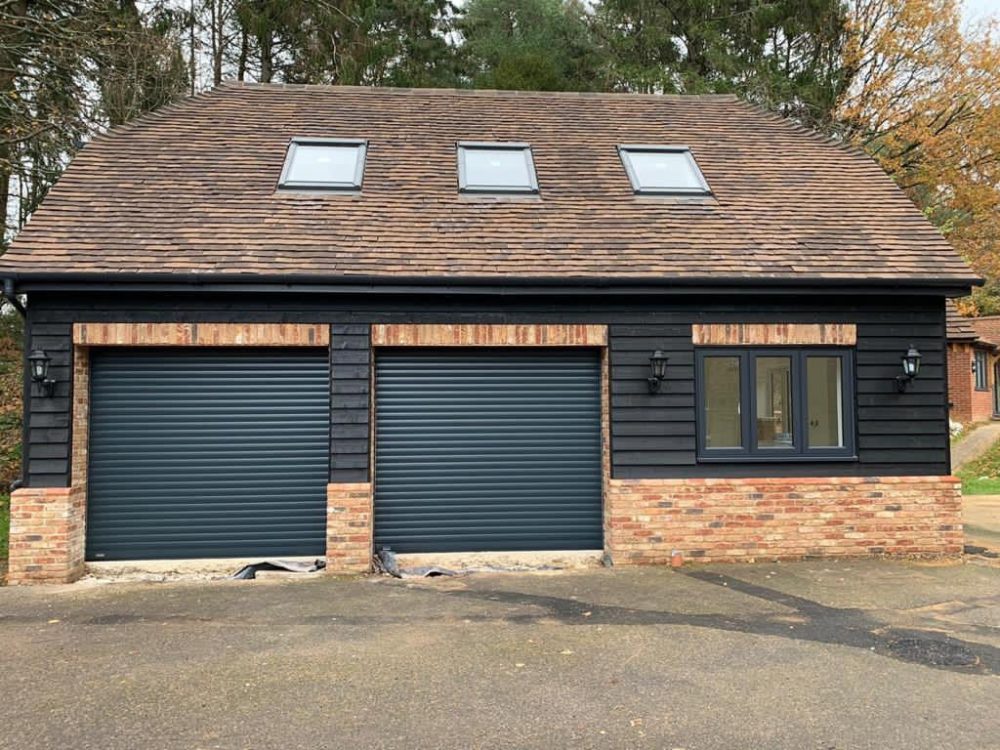 SeceuroGlide Roller Garage Doors in anthracite grey fitted in Farnham 1