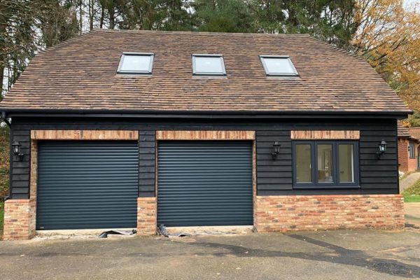 SeceuroGlide Roller Garage Doors in anthracite grey fitted in Farnham