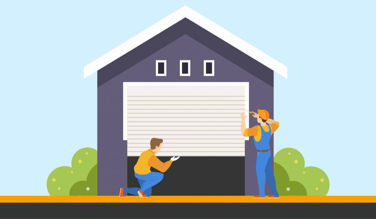 Graphic of workman installing a secure garage door