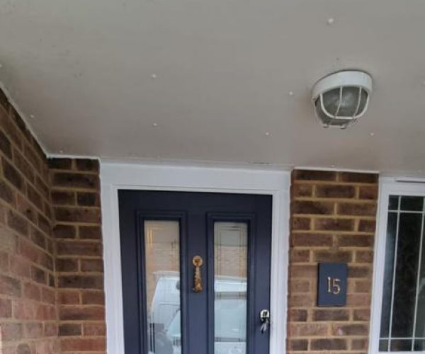 Blue Sectional Garage Door with matching front door 4