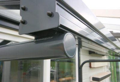 Closeup of glass over door canopy