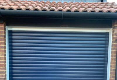 Navy blue garage door