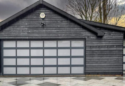 Front view of glass garage door - Doormatic Garage Doors