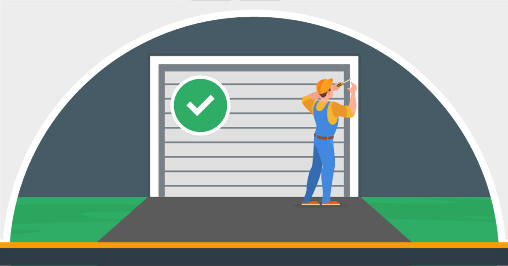 Graphic showing Doormatic engineer installing a garage door