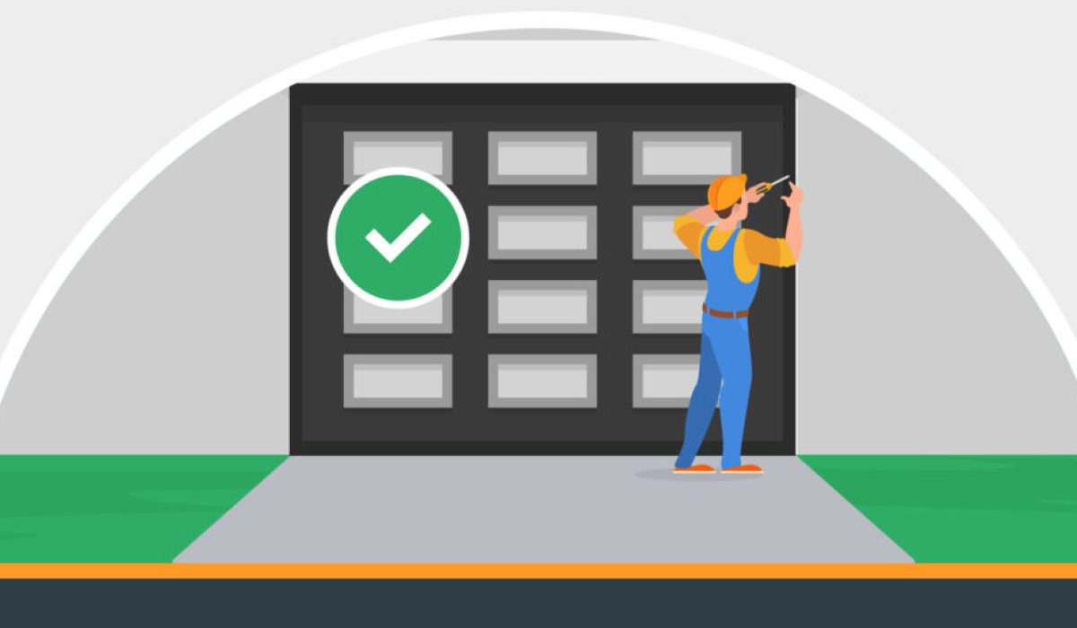 Graphic Showing Doormatic Repairing A Garage Door